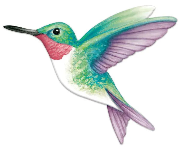 12.2"LX9.6"H METAL/EMBOSSED HUMMINGBIRD - GREEN/LAVENDER/WHITE - MD1189