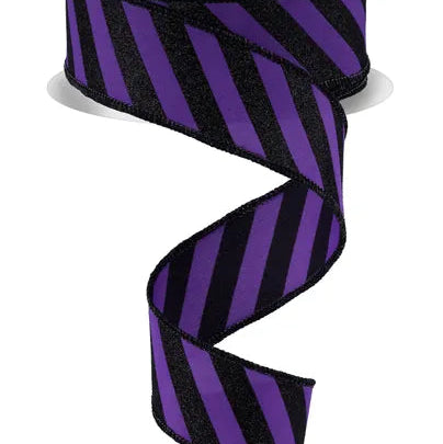 1.5"X10YD DIAGONAL GLITTER STRIPE - PURPLE/BLACK - RGF194423