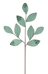 27"L VELVET/GLITTER MAGNOLIA LEAF SPRAY X9 - SAGE GREEN - XS255235