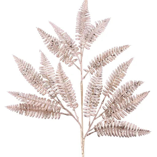 28"L METALLIC/GLITTER FERN LEAF SPRAY - CHAMPAGNE - XS231242