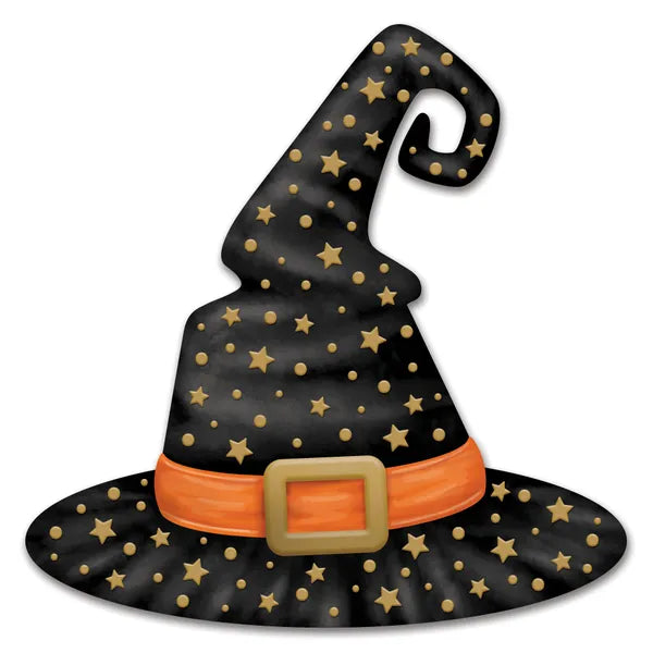 12"HX12"L METAL/EMBOSSED STAR WITCH HAT - BLACK/ORANGE/GOLD - MD1705J7