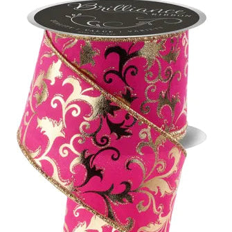 2.5"X10YD METALLIC FOIL SWIRL LEAF - HOT PINK/GOLD - LS301211
