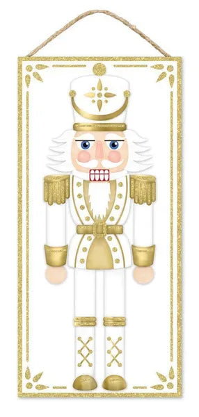 12.5"H GLITTER NUTCRACKER SIGN - GOLD/WHITE - AP7868