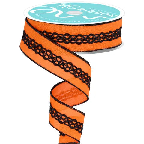 1.5"X10YD 2-IN-1 FAUX ROYAL/LACE - ORANGE/BLACK - RGC811220