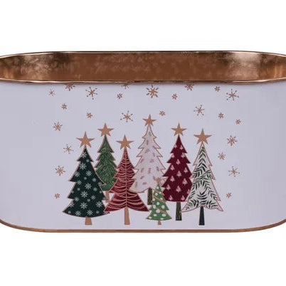 10.25"L X 5.25"W CHRISTMAS TREE PLANTER - RED/GREEN/CREAM - XC0228
