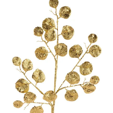 28"L GLITTER ROUND LEAF SPRAY - GOLD - XS241308