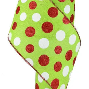 4"X10YD THREE SIZED GLITTER DOT/ROYAL - LIME GREEN/RED/WHITE - RG0178533