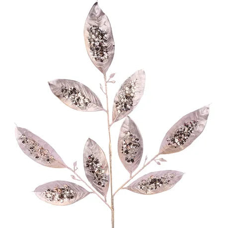 25.5"L GLITTER/SEQUIN LEAF SPRAY - CHAMPAGNE - XS243342