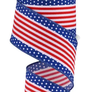 2.5"x10YD VERTICAL STRIPE/POLKA DOT EDGE - WHITE/RED/BLUE - RGF1301A1