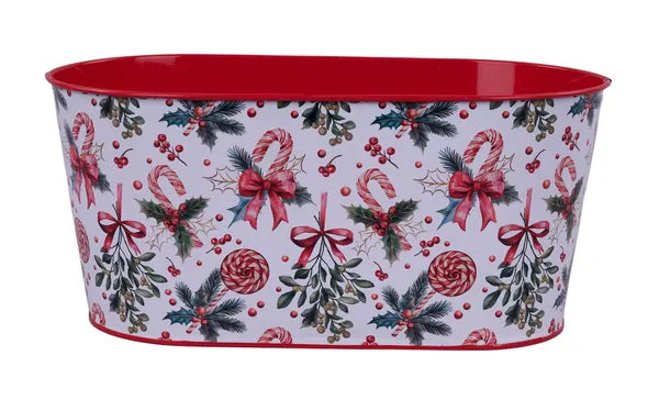 10.25"L X 5.25"W HOLLY/BERRY/BOW PLANTER - RED/GREEN - XC0227