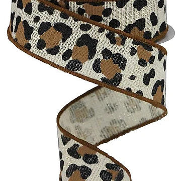 1.5"X10YD LEOPARD ON COTTON/MET - IVORY/GOLD/BLACK/BROWN - RGB140308