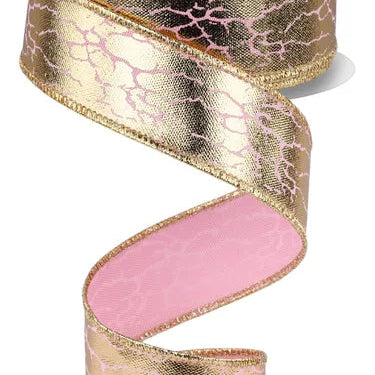 1.5"X10YD CRACKED FOIL - ROSE PINK/GOLD - RGH1084EH