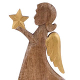 12.25"H X 7.25"L MANGO WOOD ANGEL W/STAR - NATURAL/GOLD - XN0546