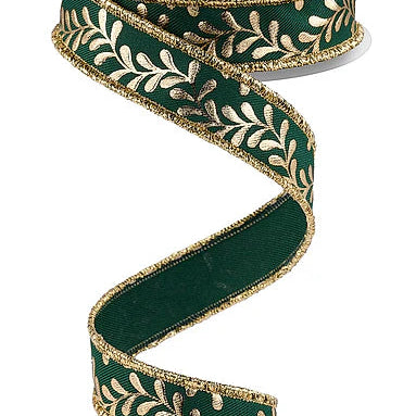 7/8"X10YD FOIL LEAF GARLAND - HUNTER GREEN/GOLD - LS3014CK