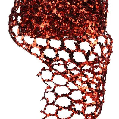 10"L X 4"W GLITTER CHICKEN WIRE ROLL - RED - XC997324