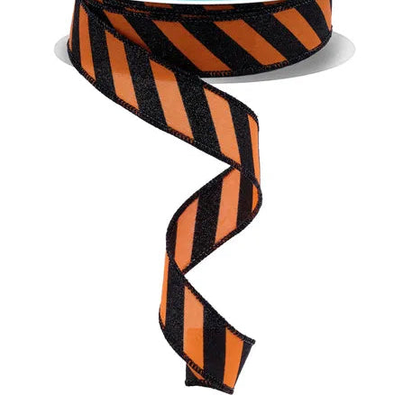 7/8"X10YD DIAGONAL GLITTER STRIPE - ORANGE/BLACK - RGF794220