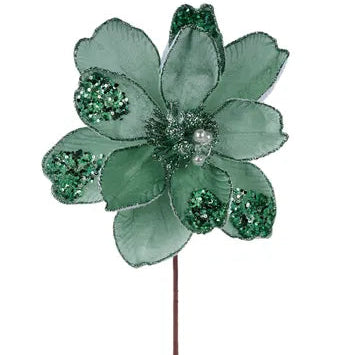 22"L X 8.5"DIA GLITTER/SEQUIN/BEAD MAGNOLIA - SAGE GREEN - XS766935