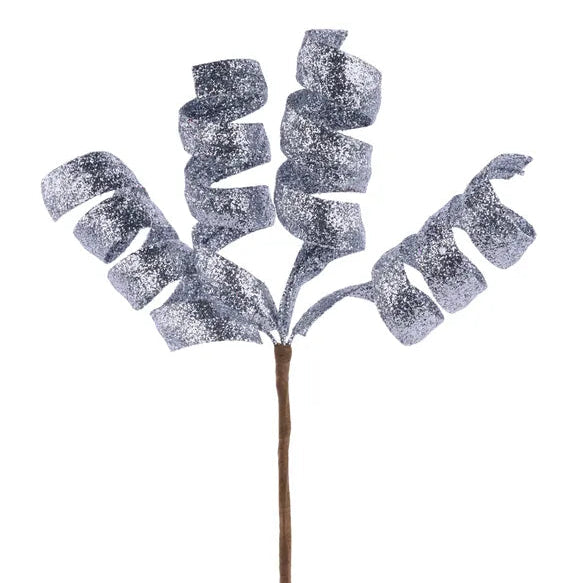 11"L GLITTER CURL PICK - SILVER - XS149126