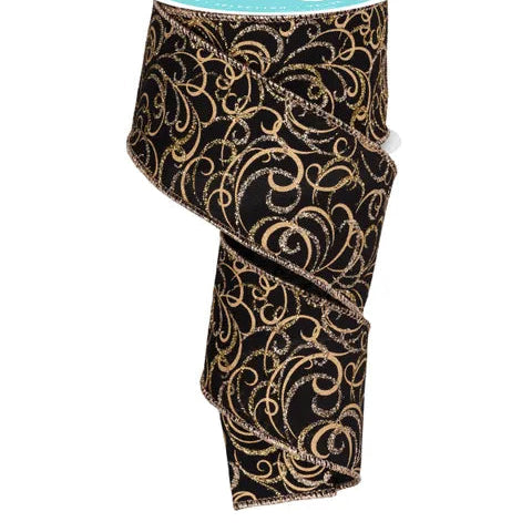 2.5"X10YD MULTI SWIRLS - BLACK/CHAMPAGNE/GOLD - RGF133502