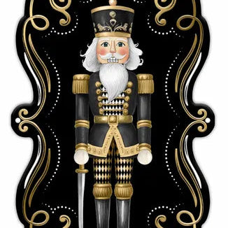 11.5"H X 6.75"L HARLEQUIN NUTCRACKER SIGN - BLACK/GOLD/WHITE - MD1794E5