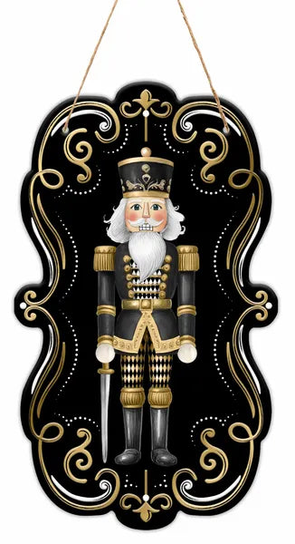 11.5"H X 6.75"L HARLEQUIN NUTCRACKER SIGN - BLACK/GOLD/WHITE - MD1794E5