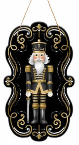11.5"H X 6.75"L HARLEQUIN NUTCRACKER SIGN - BLACK/GOLD/WHITE - MD1794E5