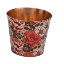 5"DIA COPPER FLORAL POT COVER - ORANGE - KE2835-O