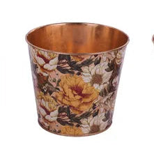 5"DIA COPPER FLORAL POT COVER - YELLOW - KE2835-Y