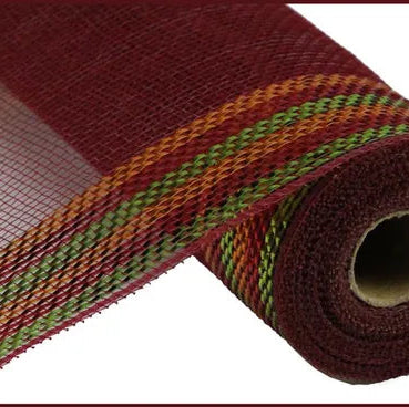 10.25"X10YD BORDER STRIPE METALLIC MESH - BURGUNDY/COPPER/MOSS GREEN - RY8504H1