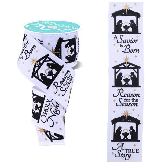2.5"X10YD NATIVITY SCENE - WHITE/BLACK/GOLD - RGF192727