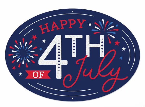 15"L X 10.36"H GLITTER 4TH OF JULY OVAL SIGN - NAVY/RED/WHITE - MD1753C9