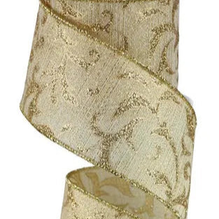 2.5"X10YD ACANTHUS LEAF/METALLIC - GOLD - RGE184608