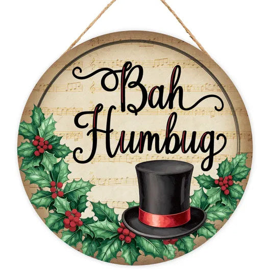 10.5"DIA X 6MM THICK BAH HUMBUG SIGN - CREAM/BLACK/RED/EMERALD - AP7451