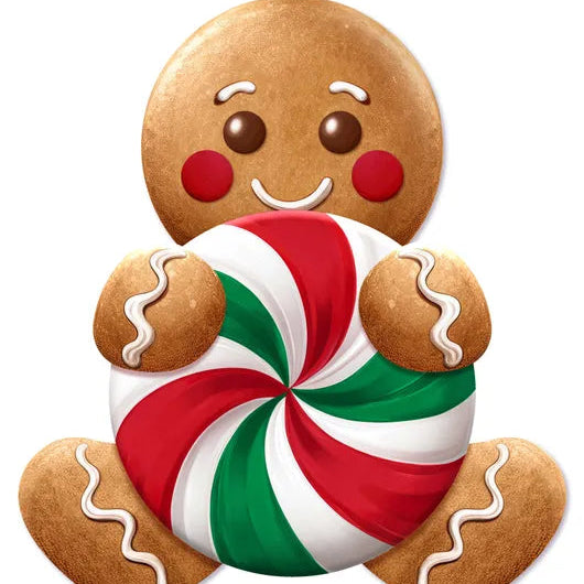 12"HX10.77"L GINGERBREAD/CANDY SIGN - RED/EMERALD/WHITE/BROWN - MD176983