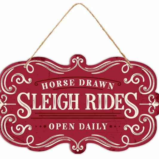 11.5"L X 6.75"H HORSE SLEIGH RIDES SIGN - DARK RED/RUST RED/LIGHT CREAM - MD1788E2