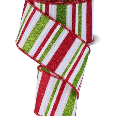 2.5"X10YD HORIZONTAL STRIPE - RED/WHITE/LIME - RGF1919T9