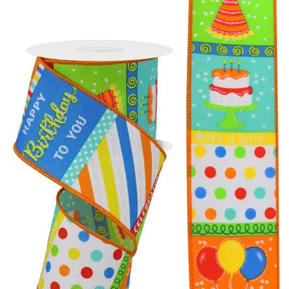2.5"X10YD BIRTHDAY BLOCKS - WHITE/ORANGE/BLUE/RED - RGE163527