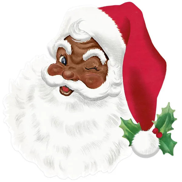 12"H X 11.75"L METAL EMBOSSED SANTA FACE - WHITE/RED/GREEN - MD1352