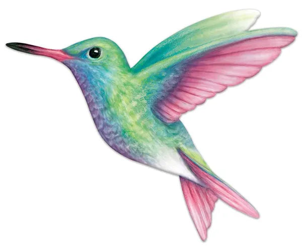 12.2"LX9.6"H METAL/EMBOSSED HUMMINGBIRD - GREEN/PINK/PURPLE - MD1190