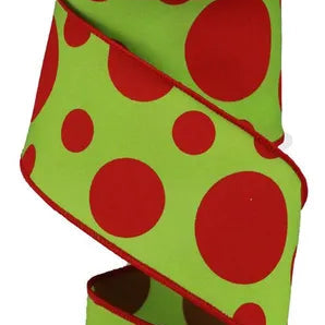 2.5"X10YD GIANT THREE SIZE DOT/PG FABRIC - LIME GREEN/RED - RGA194133