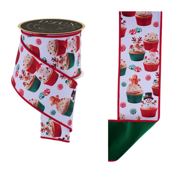 4"X10YD CHRISTMAS CUPCAKES/FUSED - D'LUX - WHITE/RED/GREEN - LX115456