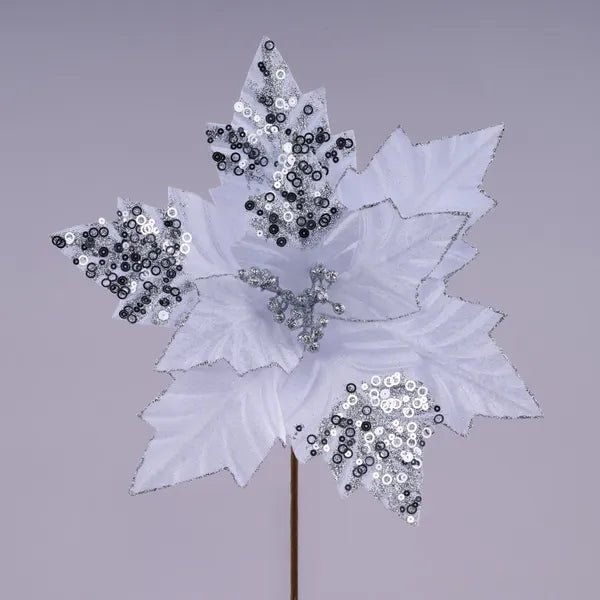 18"L X 12"DIA VELVET POINSETTIA STEM - WHITE - XS416027
