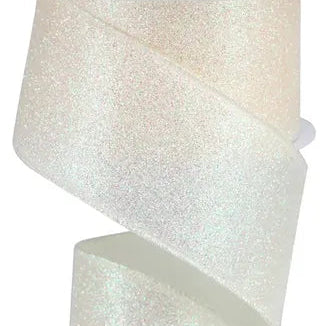 2.5"X10YD IRIDESCENT GLITTER ON SATIN - IVORY/IRIDESCENT - RGA181730