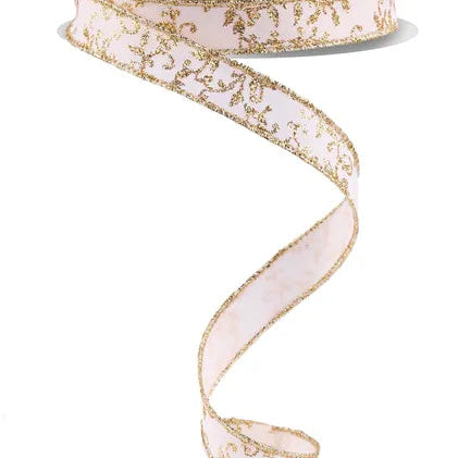 5/8"X10YD GLITTER MINI LEAF VINES - IVORY/GOLD - RGF139377