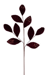 27"L VELVET/GLITTER MAGNOLIA LEAF SPRAY X9 - BURGUNDY - XS255205