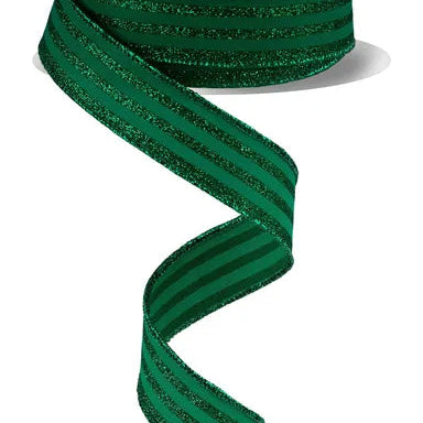 7/8"X10YD GLITTER VERTICAL STRIPES - EMERALD GREEN - RGF797006
