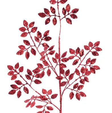 28"L GLITTER LEAF SPRAY - RED - XS226824