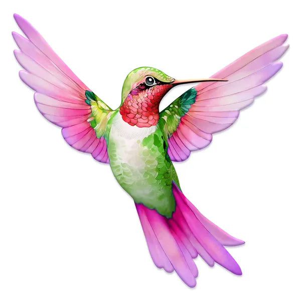 12"LX11.85"H EMBOSSED HUMMINGBIRD - PINK/PURPLE/GREEN - MD1735K2