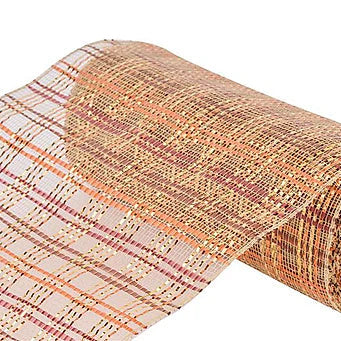 10"X10YD VERTICAL FOIL PLAID MESH - NATURAL/ORANGE/BROWN/BURGUNDY - RE1368XE