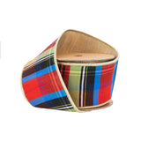 2 1/2"X10YD WIRED RIBBON - BLACK/LIME/RED/ROYAL PLAID W GOLD DUPIONI-FUSED BACKING - 6913W-037-63E